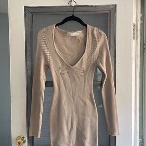 Beige Ribbed Knit Dress